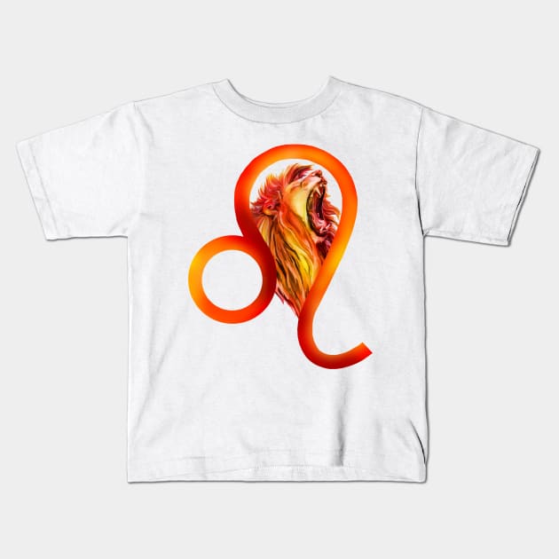 Firey Leo Zodiac Lion Kids T-Shirt by Art by Deborah Camp